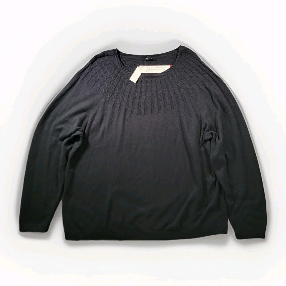 NWT Talbots 3X Cotton Cashmere Blend Cable Yoke Sweater Pullover Black
